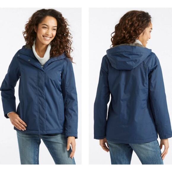 LL Bean Winter Warmer Plush Lined Hooded Winter Snow Jacket Coat Navy Womens M - Picture 1 of 17